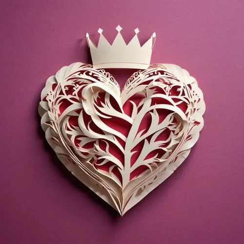 heart with crown,queen of hearts,heart shape rose box,paper art,stitched heart,heart design,Unique,Paper Cuts,Paper Cuts 03