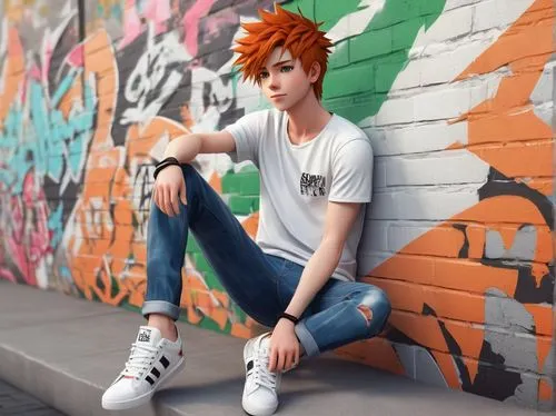 tracer,nora,hinata,pompadour,punk,sporty,lis,graffiti,fashionable girl,anime japanese clothing,girl sitting,street fashion,misty,fire pearl,fashion street,clementine,girl in t-shirt,ken,skater,female model,Conceptual Art,Daily,Daily 35