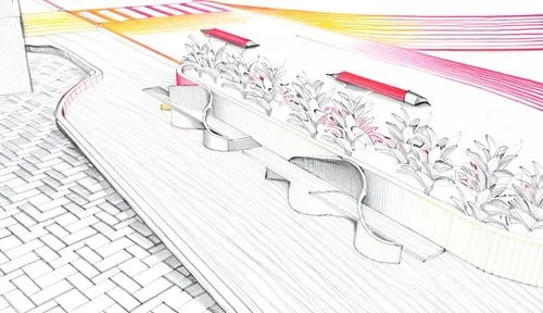 change colours
,a drawing shows an outdoor space with a garden and benches,velodromes,virtual landscape,daylighting,sketchup,superhighways,bikeways,Design Sketch,Design Sketch,Hand-drawn Line Art