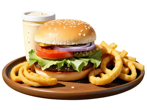 Juicy burger, toasted buns, beef patty, melted cheddar cheese, lettuce leaves, tomato slices, onion rings, mayonnaise sauce, ketchup, pickles, sesame seeds, wooden plate, close-up shot, shallow depth 