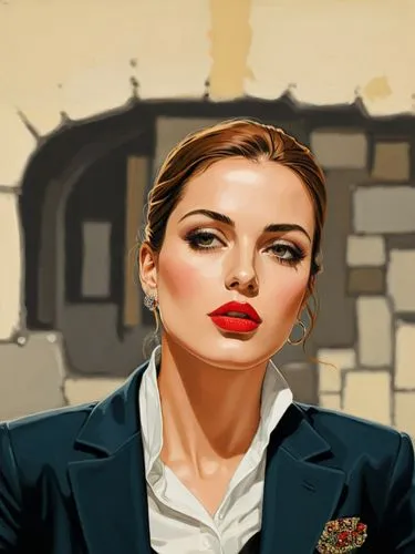 A perfect woman.,a woman in a blue suit and white shirt with red lipstick on her face,bussiness woman,world digital painting,businesswoman,woman at cafe,photo painting,business woman,Illustration,Vect