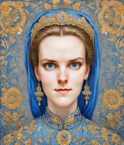 portrait of a girl,the prophet mary,portrait of christi,gothic portrait,suit of the snow maiden,fantasy portrait,elizabeth i,portrait of a woman,tudor,elsa,mary 1,cepora judith,bonnet,mystical portrait of a girl,mary-gold,mary,cinderella,celtic queen,woman face,victorian lady,Digital Art,Classicism