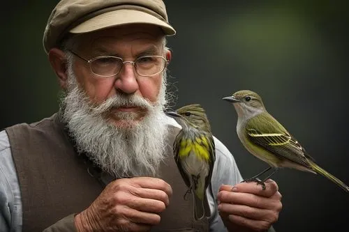 An acadian flycatcher owner and his pet acadian flycatcher,An acadian flycatcher owner and his pet acadian flycatcher,birder,old world flycatcher,birders,large flycatcher,dennett,ornithologist,Photogr