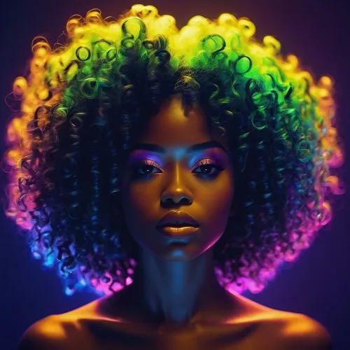 afrofuturism,afrocentrism,neon body painting,neon makeup,colorful light,neon colors,Illustration,Abstract Fantasy,Abstract Fantasy 20