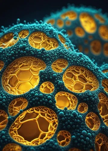 golden cells, shimmering texture, close-up, microscopic view, intricate cellular structure, vibrant hues, translucent membranes, scientific illustration, detailed organelles, bioluminescence, soft bac