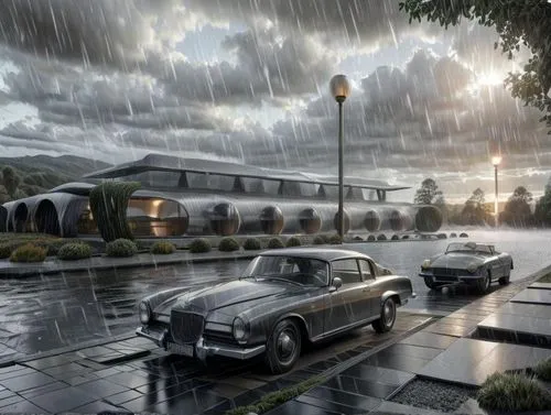 silver rain,rainy,deakins,rain bar,rainy day,rainstorm,skyfall,mercedes-benz 300 sl,mercedes 190 sl,heavy rain,mercedes benz 190 sl,monsoon,300 sl,rainy weather,photorealism,mercedes-benz 190 sl,rain,downpour,raining,gullwing