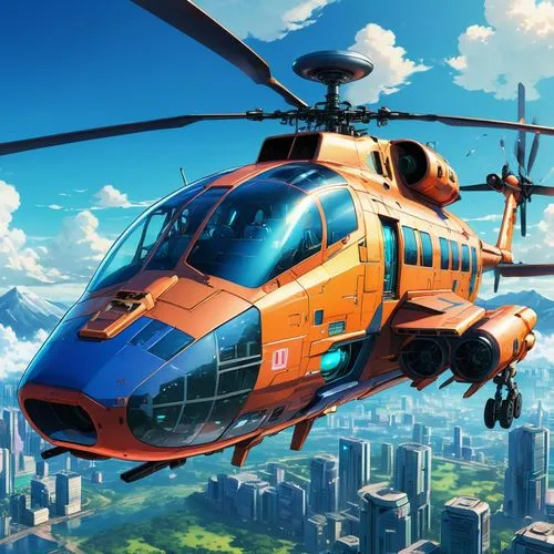 airbus helicopters,eurocopter,heliborne,skyvan,skycar,ambulancehelikopter,Illustration,Japanese style,Japanese Style 03