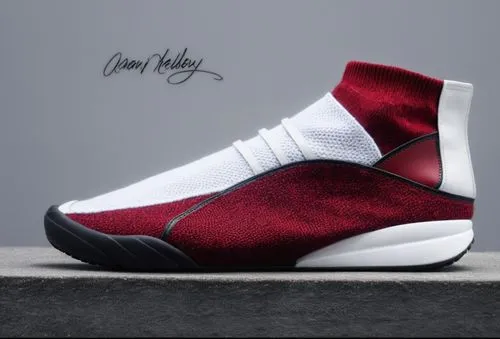 Battle knit upper and pebbled leather sneaker, sock collar with "3" logo, leather "wing" design on lateral view. All deep red with white and black accent color scheme ,Sock sneaker court shoe red,burg