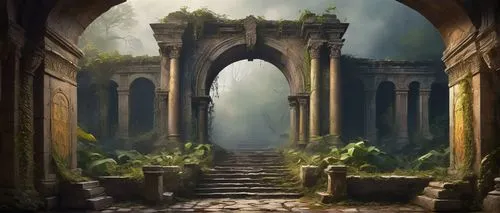ruins,archways,mausoleum ruins,hall of the fallen,the ruins of the,ancient ruins,ancient city,doorways,ruinas,archway,theed,ruin,the mystical path,fantasy landscape,rivendell,the threshold of the house,lost place,gateway,portal,entrada,Illustration,Vector,Vector 07