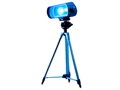 3D photography, futuristic camera, sleek design, metallic material, glowing blue lights, rotating lens, adjustable tripod, studio setting, dim ambient light, spotlight on camera, shallow depth of fiel