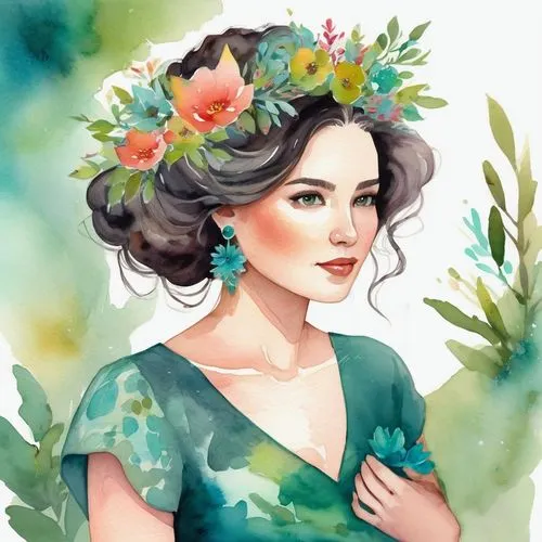 girl in a wreath,flora,floral wreath,blooming wreath,rose flower illustration,watercolor wreath,spring crown,flower crown,jasmine blossom,hydrangeas,hydrangea,fantasy portrait,pear blossom,girl in flowers,watercolor women accessory,jane austen,linden blossom,birch tree illustration,flower and bird illustration,artemisia