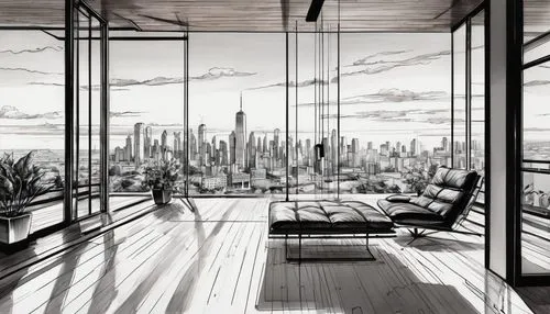 penthouses,sky apartment,sunroom,lofts,loft,roof landscape,high rise,skyloft,cityview,highrise,groundfloor,highrises,glass roof,glass wall,radiosity,sketchup,skyscraping,skylines,skyways,skydeck,Illustration,Black and White,Black and White 34