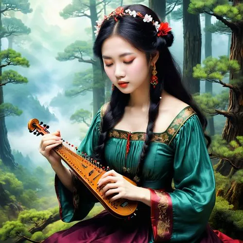 gayageum,guqin,guzheng,xiuqiong,xiaohui,chuseok,Illustration,Realistic Fantasy,Realistic Fantasy 37