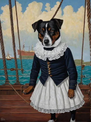 """""""Breck on Deck"""" • 18"""" x 24"""" • oil on canvas • NFS""",terrier,jack russell,king charles spaniel,cavalier,pet portrait,basset artésien normand,beagador,schnauzer,figaro,jack russel,girl w