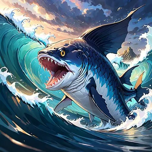 kujira,megalodon,liopleurodon,god of the sea,kammerman,megalops,Anime,Anime,Realistic