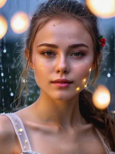 Moon on flower morning rain dew pretty girl face in moon fairy lights,bokeh effect,bokeh lights,bokeh,visual effect lighting,background bokeh,mystical portrait of a girl,portrait photography,fairy lig