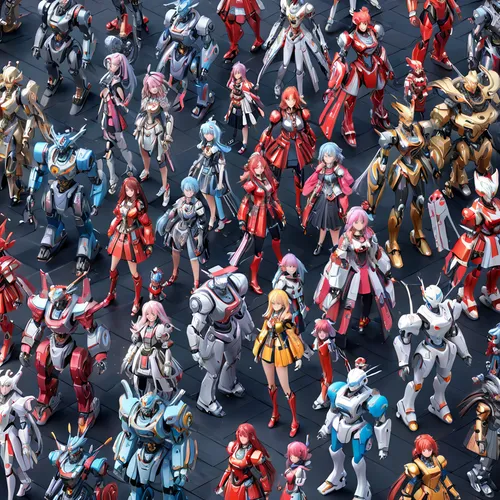 assemble,gathering,lancers,gundam,hoard,figurines,heavy object,the sea of red,iron blooded orphans,queue,crowded,scales of justice,miniatures,collectible action figures,heroes' place,human chain,the army,group photo,the herd,miniature figures,Anime,Anime,General