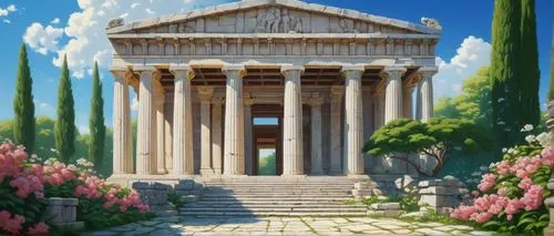 greek temple,temple of diana,roman temple,artemis temple,zappeion,panagora,vittoriano,capitolium,pillars,mausolea,tempio,palladian,halicarnassus,acropolis,pompeii,artena,doric columns,columns,ancient rome,pantheon,Art,Classical Oil Painting,Classical Oil Painting 14