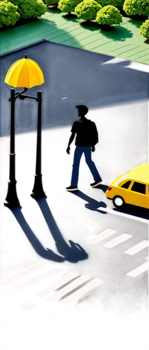 pedestrian,a pedestrian,man with umbrella,pedestrian crossing,crosswalk,pedestrian lights,pedestrians,crosswalks,yellow car,cartoon video game background,street scene,yellow taxi,streetcorner,taxicab,jaywalker,curb,taxi stand,pedestrian crossing sign,passersby,asphalt,Unique,Paper Cuts,Paper Cuts 10