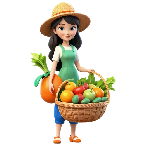 vegetable basket,carotenoids,agriculturalist,agriculturist,carozza,fruits and vegetables,fruit picking,fruit basket,greengrocer,agribusinessman,washing vegetables,farmer,fresh vegetables,farm girl,picking vegetables in early spring,froot,provender,frustaci,postharvest,agricultores,Unique,3D,3D Character