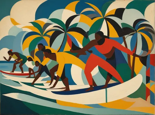 regatta,haiti,barbados,canoe sprint,tahiti,swimming people,martinique,surfers,dominica,jamaica,samoa,ghana,palm branches,senegal,polynesia,canoes,mayotte,canoe polo,young swimmers,liberia,Art,Artistic Painting,Artistic Painting 35