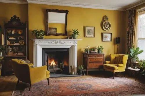 sitting room,victorian room,yellow wallpaper,yellow wall,fireplaces,livingroom,home interior,interior decor,living room,old victorian,dandelion hall,bellocq,fireplace,the living room of a photographer,chimneypiece,furnishings,interiors,highgrove,victorian,fire place,Conceptual Art,Daily,Daily 16