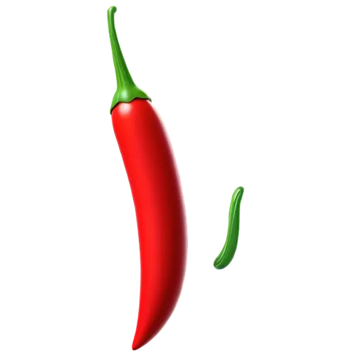 Red chili pepper, cartoon style, glossy texture, 3D rendering, solo, central composition, close-up shot, vibrant red color, green stem, rounded shape, subtle shading, high contrast, PNG with transpare