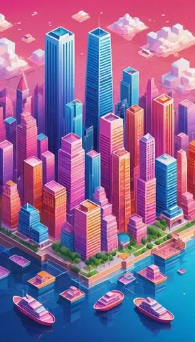 colorful city,megapolis,cube background,qingdao,harbour city,chengli,Unique,3D,Isometric