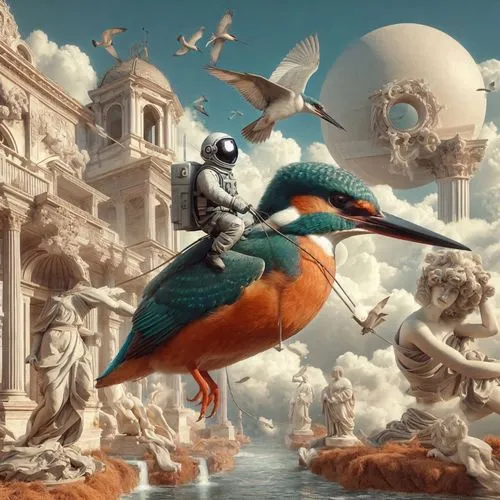 fantasy picture,fantasy art,bird kingdom,surrealism,3d fantasy,the carnival of venice,surrealist,photo manipulation,bird bird kingdom,venetian,photomanipulation,world digital painting,trumpet of the swan,surrealistic,aztec gull,compositing,icarus,allegorical,ornithology,birds of the sea