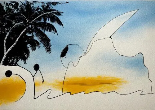 two men playing capoeira in front of an island. Insteadof the sun make a berimbau. ,Capoeira,tropicbirds,tropicbird,keeffe,bird painting,fairy tern,tropical bird climber,Art sketch,Art sketch,Concept