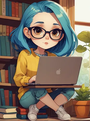 girl studying,girl at the computer,laptop,bookworm,writing-book,reading glasses,librarian,author,scholar,holding ipad,writer,reading,tutor,flat blogger icon,computer addiction,girl drawing,computer freak,writing about,browsing,illustrator,Illustration,Children,Children 04