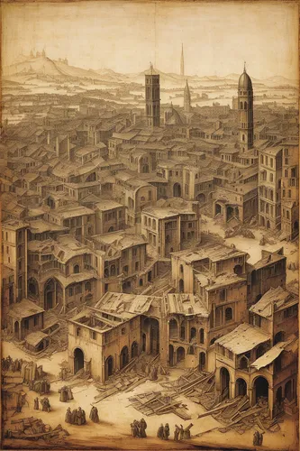 destroyed city,el jem,townscape,constantinople,pompeii,ibn tulun,damascus,medina,medieval town,bethlehem,volterra,jerusalem,city of münster,delft,toledo,ancient city,bukhara,souq,caravanserai,souk,Art,Classical Oil Painting,Classical Oil Painting 03