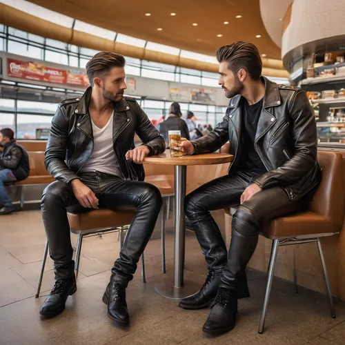 leather boots,superfruit,men sitting,leather jacket,social,leather,coffee shop,leather shoes,the coffee shop,chatting,capital cities,men's wear,leather shoe,conversation,coffeehouse,boots,motorcycle boot,vegan icons,musikmesse,gay couple,Photography,General,Natural