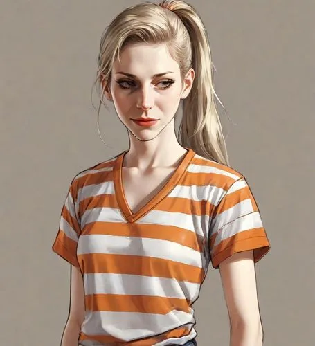 clementine,girl in t-shirt,retro girl,polo shirt,girl portrait,waitress,digital painting,fashion vector,harley quinn,vector girl,retro woman,fashionable girl,girl drawing,game illustration,girl in overalls,portrait background,harley,cotton top,horizontal stripes,retro styled,Digital Art,Comic