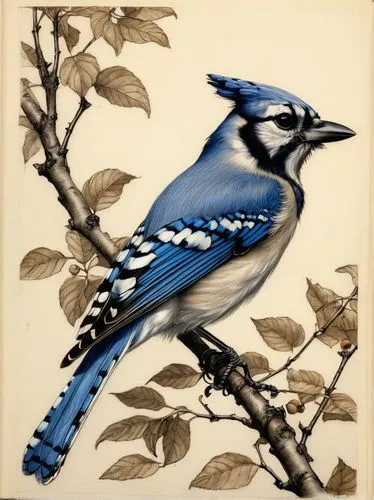 bluejay,blue jay,bird painting,mordecai,cotinga,audubon,Illustration,Realistic Fantasy,Realistic Fantasy 14