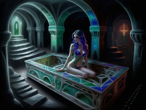 Passion Sexy Painting ,Naked Woman  Abstract Body Art Oil Painting,a woman is sitting in the middle of a room,fantasy picture,fantasy art,sci fiction illustration,3d fantasy,fortuneteller,melusine,Ill