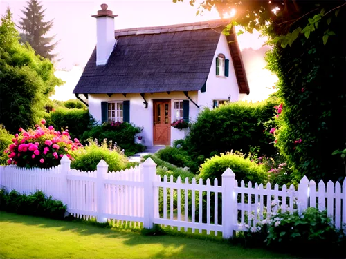 white picket fence,country cottage,summer cottage,home landscape,cottage garden,cottage,little house,miniature house,garden fence,cottages,houses clipart,country house,danish house,beautiful home,small house,dreamhouse,lonely house,bungalows,thatched cottage,fence posts,Illustration,Japanese style,Japanese Style 14