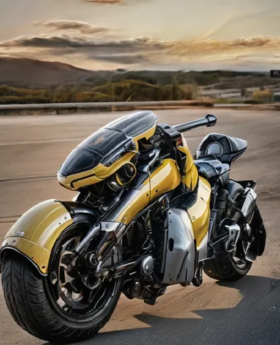 The camera slowly zooms in, partial close-up, slow motion speed,a yellow and black motorcycle parked in the street,busa,yellowjacket,ducati 999,ducati,bumblebee,ducat