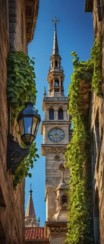 Ancient historical building, grandeur architecture, ornate decorations, intricate stone carvings, stained glass windows, towering spires, majestic clock tower, weathered stone walls, ivy climbing, Bar