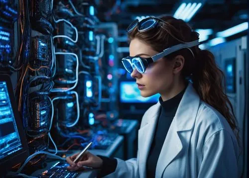 women in technology,cyber glasses,girl at the computer,sci fi surgery room,switchboard operator,telephone operator,crypto mining,electronic medical record,female doctor,cyberpunk,neon human resources,researcher,computer science,medical technology,sysadmin,biologist,connectcompetition,computer networking,computer business,scientist,Conceptual Art,Sci-Fi,Sci-Fi 18