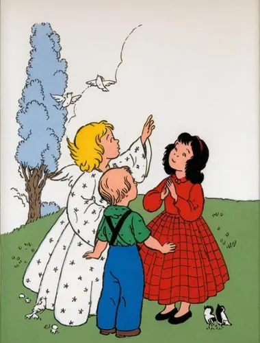 two children and a cat in a field,herge,franquin,tintin,dorthy,heathcliff,kate greenaway,bobbsey,hagar,munsch,sluggo,uderzo,gottfredson,smocked,getafix,quino,brigadoon,gpk,marmaduke,horacek,hirschfiel