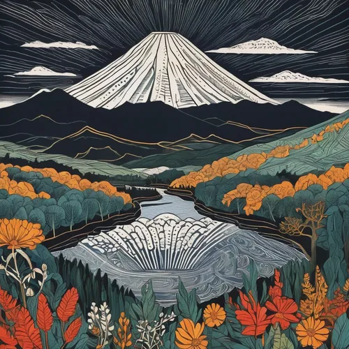 mount fuji,fuji mountain,mt fuji,fuji,kamchatka,stratovolcano,mount taranaki,autumn mountains,japanese mountains,volcanic landscape,fujiyama,volcano,taranaki,mountain scene,mount hood,volcanos,mount saint helens,cool woodblock images,volcanoes,volcanism,Art,Artistic Painting,Artistic Painting 50