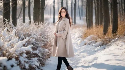 young woman walking in winter landscape,winter background,winter dress,white winter dress,winter forest,long coat,suit of the snow maiden,winter dream,winterblueher,the snow queen,winter,girl in a lon