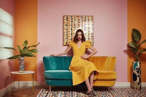 yellow background,yellow wallpaper,mahdavi,yellow jumpsuit,yellow wall,lemon background,showhouse,gold-pink earthy colors,yelle,ochre,pink chair,yellow orange,yellow,brighthouse,chaise lounge,beauty room,sofa,armchair,amarelo,decor,Photography,Artistic Photography,Artistic Photography 14