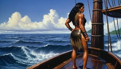 hinemoa,sea fantasy,polynesian girl,amphitrite,yachtswoman,nereids,Illustration,American Style,American Style 07