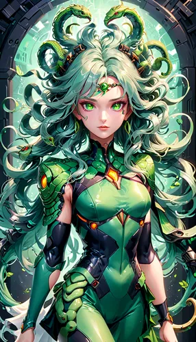 medusa gorgon,medusa,dryad,gorgon,malachite,background ivy,emerald,anahata,dragon of earth,green aurora,green dragon,the enchantress,ivy,green mermaid scale,emerald lizard,rusalka,caerula,gaia,goddess of justice,sanya,Anime,Anime,General