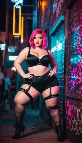 neo-burlesque,plus-size model,burlesque,cyberpunk,agent provocateur,femme fatale,alley cat,plus-size,gordita,city trans,poison,retro woman,alleyway,cellulite,latex clothing,alley,sexy woman,rockabella,plus-sized,pink double,Illustration,Realistic Fantasy,Realistic Fantasy 46