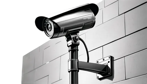 Security camera, CCTV, metal body, black coating, LED lights, lens, tripod stand, night vision, infrared sensor, wall mounted, urban setting, modern architecture, high-tech gadget, sleek design, metal