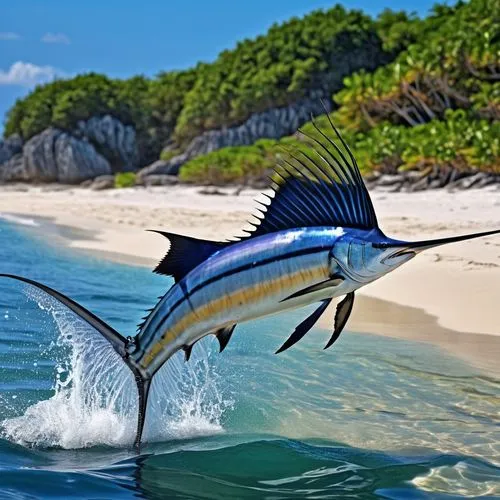 躍出水面的旗魚,sailfish,rooster fish,billfish,trevally,blacktip,triggerfish,yellowfin,whitetip,trigger fish,thunnus,dolphin fish,lemon surgeonfish,threadfin,blue stripe fish,butterfly fish,pesca,acanthurus,f