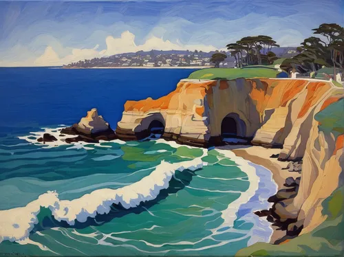 coastal landscape,cliff coast,cliffs ocean,three point arch,bixby creek bridge,beach landscape,cliffs,sunset cliffs,bixby bridge,aptos,cliff beach,cliff dwelling,the cliffs,pacific coastline,la perouse,laguna beach,cliff face,golden gate,cliff top,landscape with sea,Illustration,Retro,Retro 07